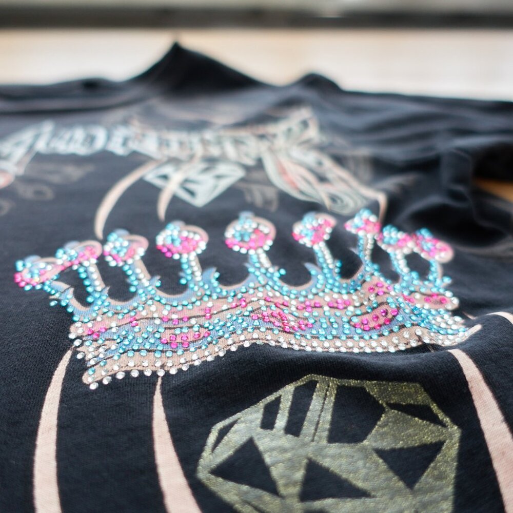 Christian Audigier T-Shirt / Skull Crown Money / Size M / Black / Made in - Picture 9 of 16